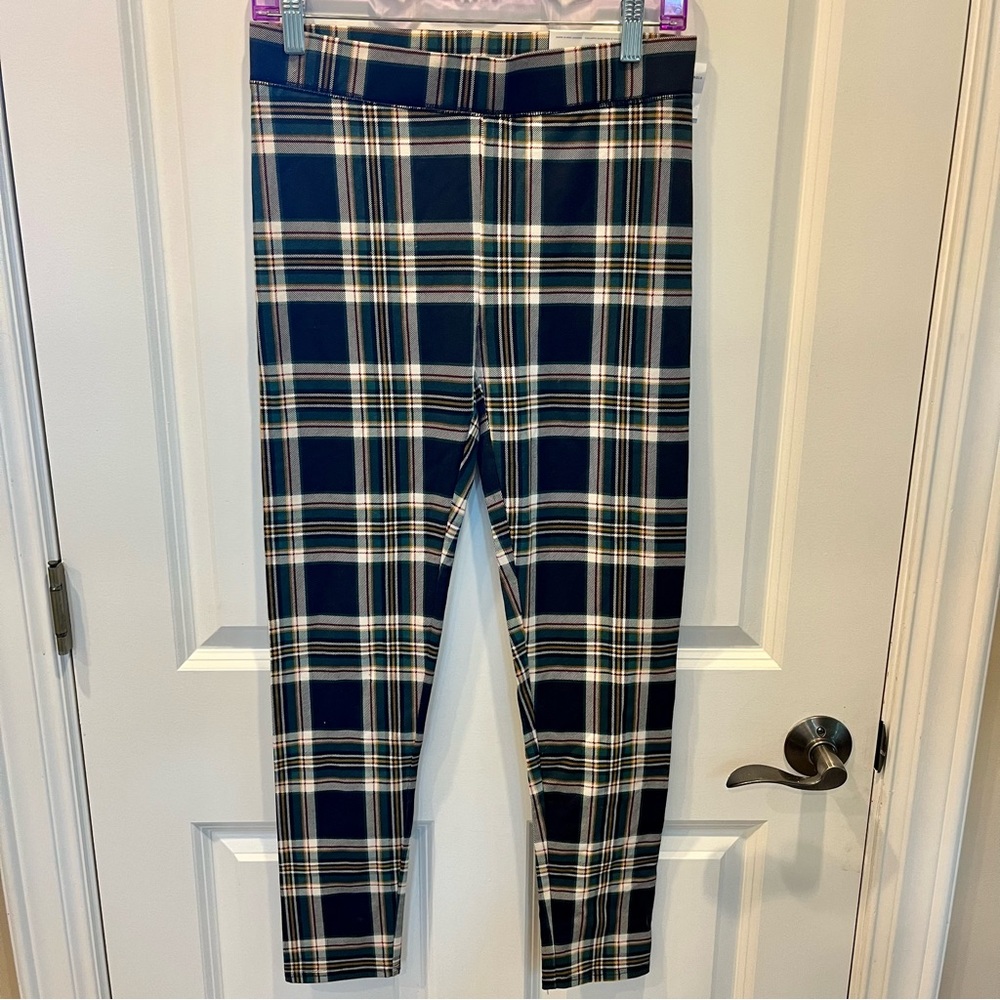 Women’s SZ M AMERICAN EAGLE BNWT SUPER HI-RISE GREEN, WHITE PLAID LEGGINGS